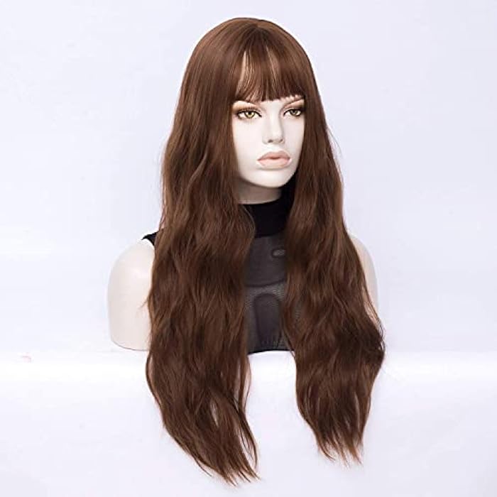 DILLARDS Fvcent 27 Long Curly Full Bang Heat Resistant Hair Replacement Wig (Brown) - Image 4